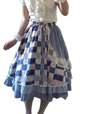 EGL Blue Patchwork Tiered Midi Skirt - Infanta